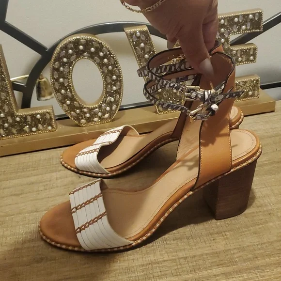 COACH Pexton White Tan Brown Block Heel Ankle Strap Sandals Women's Sz 8, Boho - Picture 5 of 12